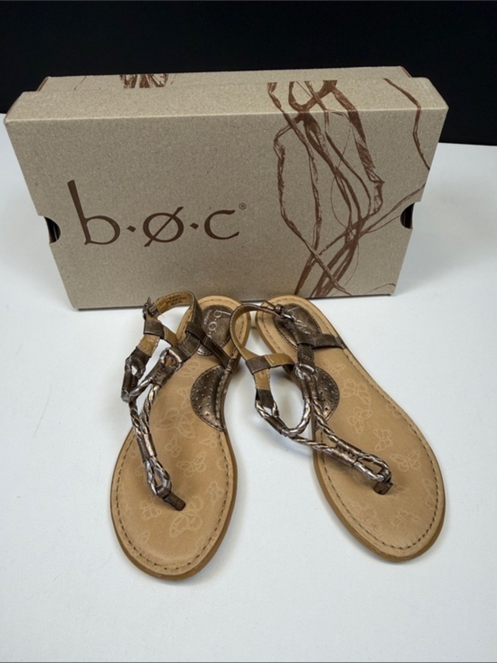 BOC BORN CONCEPT PALTI GOLD BRAIDED T-STRAP SANDALS WOMEN SIZE 7